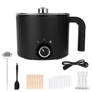 Orifesio Fondeur de Cire Bougie &Eacute;lectrique 1,8L, Kit de Fabrication de Bougies avec Pot de Cire, Thermom&egrave;tre, 100 M&egrave;ches de Bougie, 100 Autocollants Pour M&egrave;che, 10 Supports de M&egrave;che, Noir (huicomet, neuf)