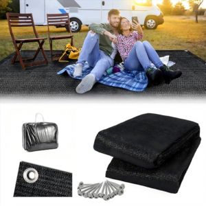 Sonnewelt 250 * 300CM Tapis d'auvent, Tapis de Camping de qualité supérieure, Respirant, Antidérapant, Lavable, Tapis de Sol Camping avec 12 Trous, 13 Piquets et Sac De Transport (Noir) (BUINAREA, neuf)