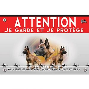Plaque Attention au Chien en Métal 20 cm x 15 cm avec Chien de Garde Malinois (Pets-easy, neuf)