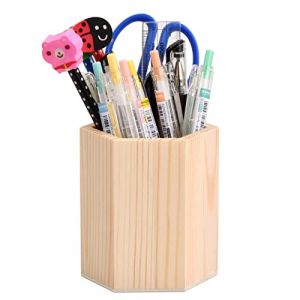 Pot à Crayons Hexagone En Bois, Porte Stylo de Bureau en Bois, Crayon Support Organiseur, Pen Holder Storage pour Rangement DIY Peinture Artisanat Pinceau de Maquillage École Bureau Maison (B) (allowreve, neuf)