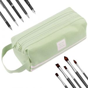 KEWUF Trousse à Crayons, Trousse de Grande Capacité, 2 Compartiments, Trousse Scolaire, Trousse à Crayons Portable, Pencil Case à Fermeture éclair, Simple et Belle, Tissu Oxford, Verte. (VicFENG001, neuf)