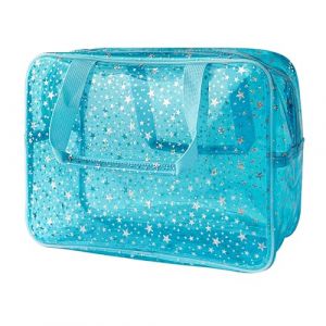 TotePrint Sac &agrave; main imperm&eacute;able en PVC &agrave; motif &eacute;toil&eacute; pour produits de maquillage inclus 38 x 12 x 20 cm, Blua., 11.81x5.12x8.27inch, Holographique (Shenzhen hongda new material co., ltd, neuf)