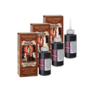 Lot De 3 Crèmes Colorantes Chatain Foncé 100% Naturel Sans Sulfates Pour Cheveux Coloration Semi Permanente Naturelle Soin Henné Capillaire 3 x 90ml (AMA-ZEN, neuf)