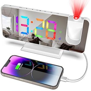 zerotop 7.4“ Reveil Projecteur Réveil Horloge Digitale Horloge Numérique avec Port de USB, 5 Niveaux de Luminosité Réglables, Double Alarme, Snooze, 12/24h, Reveil Projecteur Plafond pour Chambre (smmall, neuf)