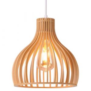 AWEKLIY suspension luminaire salon vintage en bois, plafonnier décoratif cage à oiseaux, plafonnier rétro fait à la main E27, hauteur réglable restaurant chambre couloir, 60W, ø23cm, blanc + naturelle (AWEKLIY, neuf)