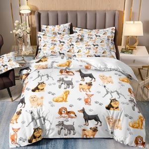TKCQX Chien de Compagnie Housse de Couette 200x200 Bouledogue Caniche Corgi Mod&egrave;Le Housse de Couette 1 Personne Microfibre Parure de Lit Enfant Gar&ccedil;On Fille avec Taie d'oreiller 65x65 cm (TKCQX--欧盟R标, neuf)