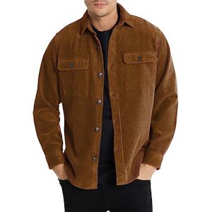 Elegancity Chemise à Veste en Velours Côtelé Bûcheron Homme à Manches Longues Casual Bouton Chemise Veste Regular Fit Deux Poches Marron, XL (Elegancity, neuf)