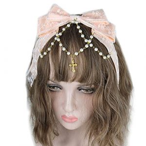 Watreketal N&oelig;ud en dentelle multicouche avec cha&icirc;ne de perles - Coiffe mignonne de soubrette - Accessoire de coiffure Anime Cosplay (SEAxie, neuf)