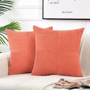 FDTERN Lot de 2 Boho Housse de Coussin 60x60 Rouge Corail,à Motif Croisé Decoration Housses de Coussin en Velours Côtelé,Douillet Taie d'oreiller Housse Coussin Moderne pour Canapé Chambre Chaise Lit (Fdtern-eu, neuf)