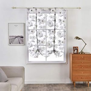 SIMPVALE 1 store romain en tulle avec passe-tringle imprimé fleurs translucide à nouer pour cuisine, balcon, salle d'étude (largeur 80 cm/hauteur 140 cm, 001# gris) (Gazelle E-Commerce, neuf)