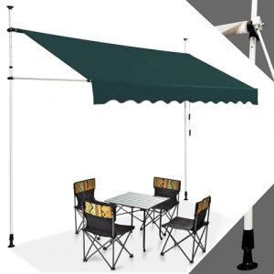 RELAX4LIFE Store Banne Manuel sans Perçage, Auvent Balcon Rétractable avec Manivelle, Tissu Oxford Anti-UV Imperméable, Hauteur Réglable 2-3 M, Store Banne pour Porte Fenêtre (Vert,300 X 125 cm) (RELAX4LIFE, neuf)