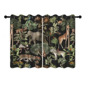 YONGFOTO 117x183cm Rideaux Jungle pour Chambre Enfants, Safari Monde Animal &Eacute;l&eacute;phant Girafe For&ecirc;t Verte Rideaux Occultants avec &OElig;illets pour Salon, 2 Panneaux (YongFoto Home, neuf)