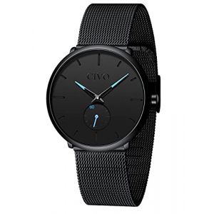 CIVO Montre Homme Noir Ultra Mince Montres Hommes Acier Inoxydable Très Montres Minimaliste Luxe Montres étanche Mode Les Hommes Entreprise Imperméable Montre à Quartz Montre (CIVO Direct-FR, neuf)
