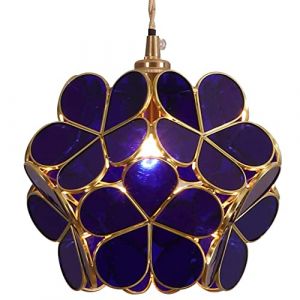 Bieye L30746 plafonnier en verre teinté à la fleur de cerisier de style Tiffany avec abat-jour large de 21 cm (Bleu foncé) (Bieye Lighting, neuf)