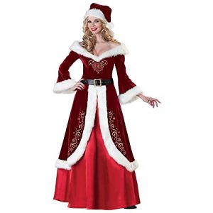 NaLatia Déguisement Mère Noël Robe à Capuche et Ceinture Déguisement Fête Femme Vintage Manteau Rouge Cape Hiver Chaud À Capuche Robe Longue Fête de Noël Costume de Noel Robes Cosplay Vêtement (GUnakd, neuf)