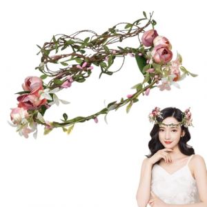 Femmes Fleur Bandeau avec Ruban Couronne Florale Bandeau de Mariage Couronne de Mariée Fleur Couronne Floral Coiffure Bandeaux Réglable Couronne De Cheveux Guirlande Accessoires de Cheveux (Haptre, neuf)
