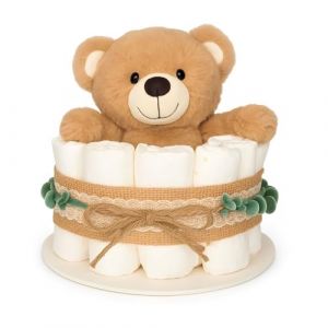 MilaBoo® Gâteau de couches style bohème pour garçon et fille, cadeau de naissance avec couches Hipp taille 2, 20 cm, ourson, eucalyptus, jute et carte « Hello Baby », cadeau pour bébé, fait à la main (ARUM-Commerce GmbH, neuf)