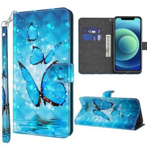 GLANDOTU Coque pour Samsung Galaxy S24 Ultra 5G 6.8" &Eacute;tui en Cuir,Housse de Protection Portefeuille &agrave; Motif Rabattable avec Fonction Debout pour Samsung S24 Ultra Housse -Papillon Bleu (Rio tinto made rapid, neuf)