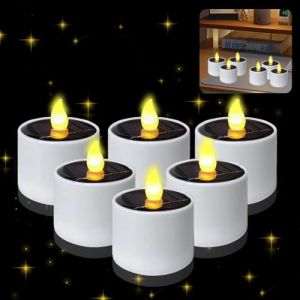 HuaMuDM6pcs Bougies LED Solaire Rechargeable,bougies chauffe-plat vacillantes,&Eacute;tanche Decorative Bougie Electrique D&eacute;coration,bougies solaires d'ext&eacute;rieur,Lampe bougie LED sans flamme Pour l'ext&eacute;rieur (HuaMuDM, neuf)