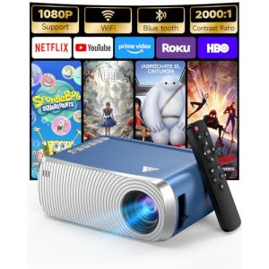 Mini Projecteur Video 4K 1080P Supporte, Videoprojecteur Portable avec WiFi et Bluetooth 5.4, Retroprojecteur de Cin&eacute;ma D'ext&eacute;rieur, Projecteurs Vid&eacute;o avec Haut-Parleur pour T&eacute;l&eacute;phone/HDMI/USB/Cl&eacute; TV (BIG PEAR LIMITED, neuf)