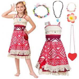 BuntWunder Deguisement Carnaval Fille, D&eacute;guisement Vaiana Filles, Robe de Princesse Vaiana avec Collier Bracelet &Eacute;pingle &agrave; Cheveux, Filles Costumes Dress up de Princesse pour Carnaval F&ecirc;te (Phoenixsystem DreamCold Kft., neuf)