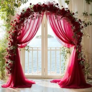 BSTDAYEVER Tenture Mariage Voilage Bordeaux Mariage Arche Tenture Rideau en Tulle 1.6x8m Tissu d'organza pour Drapé Arche pour Décoration de Mariage Cérémonie Fête Toile de Fond (BSTDAY, neuf)