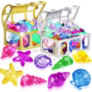 Pierres Precieuses pour Enfants, Jouets de Trésor de Piscine, 36 Gemmes de Plongée Colorés et 2 Coffre Tresor, Jouet de Plongée Enfant pour Fêtes à Piscine, Jeux de Plage, Chasses au Trésor (A) (YUEMAOMO LIMITED, neuf)
