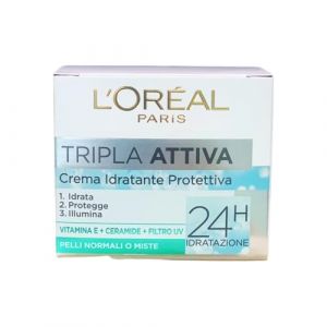 L'Oréal Paris Triple Active Crème Visage Hydratante Protection Jour pour Peaux Normales ou Mixtes, 50 ml (BASIC BEAUTY, neuf)