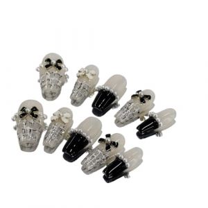 KEMKEY Ongles faits à la main, ongles foncés, petits parfums, style nude français, couleur noble, mi-long, à carreaux, noir et blanc, léger, luxe(M(unboxed)) (XXFFD, neuf)