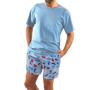 sesto senso Pyjama Football Homme Court Coton Ensemble Shorts T-Shirt Manches Courtes Bleu Clair 4XL 2242/09 (CityFashion, neuf)
