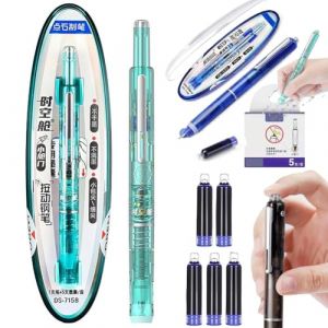 Stylo plume rétractable, corps d'encre bleu et noir de 0,38 mm, comprend 5 cartouches d'encre rechargeables, stylo à encre gel pressable pour journal, stylo plume à pointe fine pour une écriture (enshishianhushangmaoyouxiangongsi, neuf)