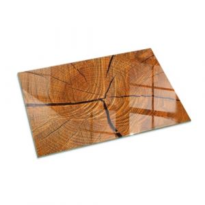 Verre Trempé pour Cheminée 100x70 cm Imprimé Élégant Protecteur de Sol Plaque de Protection Contre Les Étincelles Rond pour Poêle Résistant à la Chaleur - Grain de Bois en Coupe transversale (Tulup, neuf)