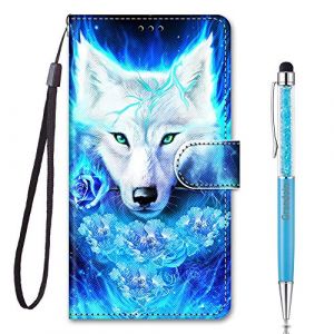 Grandoin Coque pour Huawei Honor 9A, Mode Cr&eacute;atif Effet Bookstyle D&eacute;sign &Eacute;tui de Protection Housse en PU Cuir avec TPU Silicone Souple Phone Case pour Huawei Honor 9A (Loup Rose) (Grandoin FR Store, neuf)