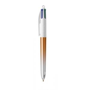 BIC - 1 Stylo Bille Rechargeable 4 Couleurs Classiques (Noir, Rouge, Vert, Bleu) - Pointe Moyenne - Collection Shine - Corps Couleur Nuance d'Orange (Papeterie Libellus, neuf)
