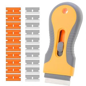 LEPZUR 1 Grattoir de Plaque de Cuisson Vitroc&eacute;ramique avec 20 Lames - Grattoir T&eacute;lescopique, 10 Lames Plastique + 10 Acier Carbone - Nettoyage Universel pour Cuisini&egrave;re, Four (GloriseGO, neuf)