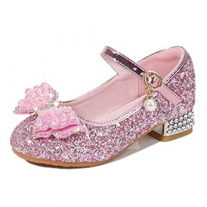 Monissy Princesse Fille Chaussure &agrave; Talon Enfant Ballerine Paillettes Papillon Danser Date d'anniversaire F&ecirc;te des Enfant Sandales Mariage Halloween No&euml;l Carnaval Cosplay D&eacute;guisement,Rose,25 (Monissy, neuf)