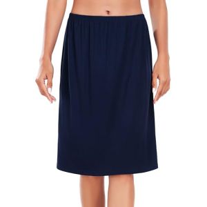 Wikoan Jupon Femme Modal Demi-Jupe Antid&eacute;rapante Taille Courte Doux Sous Robe Transparente Bleu Marine L (Wikoan Direct, neuf)