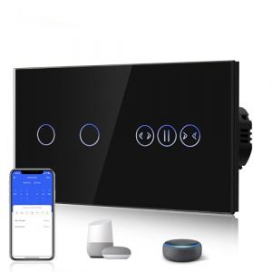 BSEED WIFI Touch Switch 2 Gang 1 voie avec 1 Gang Minuterie de Volet Roulant Interrupteur Factice WIFI Fonction de Programmation, Compatible avec Alexa/Google, Noir (Bseed-EU, neuf)