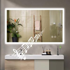 YOLEO Miroir de Salle de Bain avec &eacute;clairage, LED avec Haut-Parleur Bluetooth, Prise de Courant, Miroir Mural LED Anti-bu&eacute;e avec Interrupteur Tactile, 3 Couleurs de lumi&egrave;re r&eacute;glables, 100 x 60 cm (BOR Supplies EU, neuf)