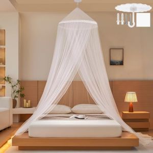 Moustiquaire de Lit,Ciel de Lit Blanche,Grande Moustiquaire Dôme Polyester pour Lit Double et Simple,Mailles Fines Baldaquin avec Adhésif Vis Crochet pour Voyage et Maison Jardin,250 x 60x1100cm (ELion, neuf)