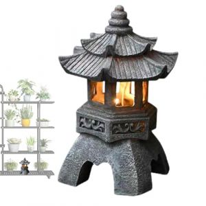Générique Lanterne De Pagode,extérieure Décoration Lampe,Lanterne De Japonaise en Pierre,Statue De Jardin À Pagode À Énergie Solaire,Ornements Statue,décoration De Paysage du Jardin,17x17x3 4cm (banxur, neuf)