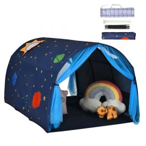 HOMASIS Tente de Jeu pour Enfants, Tente Portable avec Double Rideau et Sac, Tente pour Enfants avec fen&ecirc;tres en Filet, Tente Tunnel pour lit pour Chambre, Salle de Jeux, 144x102x82cm (Homasis, neuf)