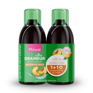 Draineur Ultra | Th&eacute; Vert P&ecirc;che | Lot de 2 Flacons de 500 ml | Affine la Silhouette | Laboratoire Milical (Ma Sant&eacute;, neuf)