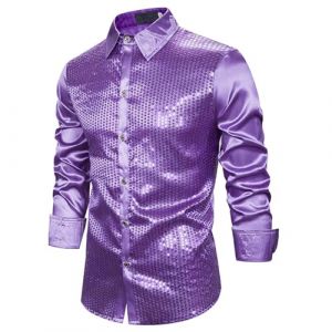 G&eacute;n&eacute;rique Chemise Hippie Homme Tenue Paillette Homme Mode Annee 60 Costume Disco Annees 70 Chemise Or Deguisement 80 Hommes Retro D&eacute;guisement Ann&eacute;e 30 Tshirt Transparent (IHUAE, neuf)