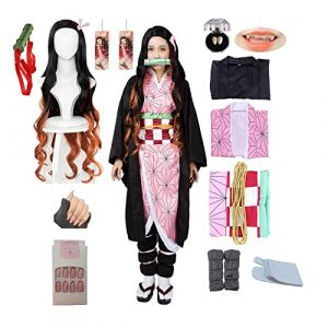kelihood Nezuko cosplay Anime japonais Costume de cosplay Ensemble kimono Cosplay anime pour adulte - Costume de kimono pour enfant Costume d'Halloween cosplay (ZhouRui shop, neuf)