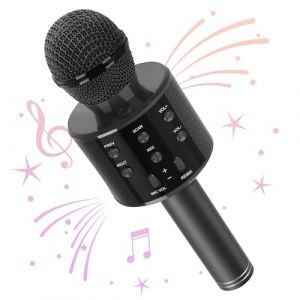 Wowstar Microphone sans Fil Karaok&eacute;, Microphone Bluetooth Karaok&eacute; pour Enfants Adultes, Micro &agrave; Main Portable Haut-Parleur pour Enfants/Adultes Chanter, Compatible avec Android/iOS/PC/Smartphone Noir (Wowstar-FR, neuf)