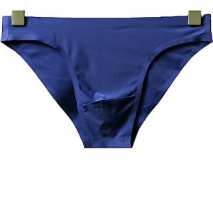 Faringoto Sous-vêtements hommes sans couture slips shorts homme soie glacée taille basse culotte solide semi-transparent, bleu marine, M (Faringoto, neuf)