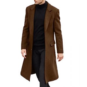 ECDAHICC Hommes Casual Slim Fit Laine Manteau Longue Veste Col cranté Trench Coat Simple boutonnage Manteau Hiver Chaud Vêtements d'extérieur, Brun jaune, XL (yuchang-uke, neuf)