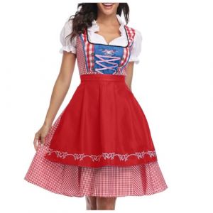 Robe Dirndl pour femme - Costume de fête de la bière, 3 pièces - Robe à carreaux avec tablier - Jupe midi - Costume bavarois bavarois pour fête de la bière bavaroise - Carnaval - Fête de la bière, (MengLA, neuf)
