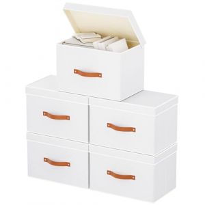 YheenLf 5 Pièces Boîtes de Rangement, Boite en Tissu Pliables avec Couvercle, Casier Vetement, Paniers pour Organiser des étagères, des Placards, 38x25x25cm, Blanc (YheenLf, neuf)